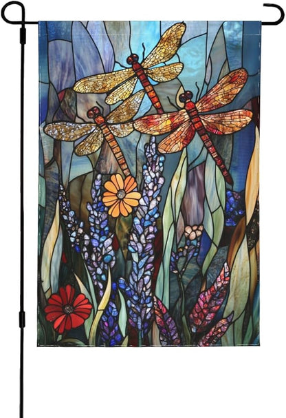 Dragonfly Flower Garden Flag Vertical Double Sided Outdoor Yard Flags 12.5x18 Inch Burlap Banners Vertical Double Sided for Outdoor Decor Lawn