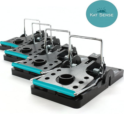 Kat Sense Large Rat Snap Traps Set of 6 - Stainless Steel Bar Design, Humane Rat Trap Indoor & Outdoor Use, Mouse Catcher for Repeat Use, High Precision Triggering, Traps for Rats, Mice, Chipmunks