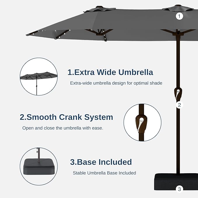 13FT Double Sided Patio Umbrella with LED Lighted