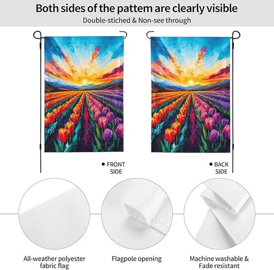 Spring Summer Tulip Lavender Garden Flag Double Sided Outdoor Yard Flags 12.5x18 Inch Burlap Banners for Decor Lawn
