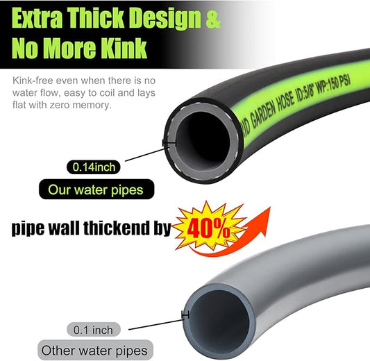SYEENIFY Kink Free Garden Hose 100ft 5/8", Heavy Duty Hybrid Water Hose, Ultra Durable Flexible Rubber Hose with Sprayer Nozzle,Leakproof Yard Outdoor Hose with Brass Solid Connector