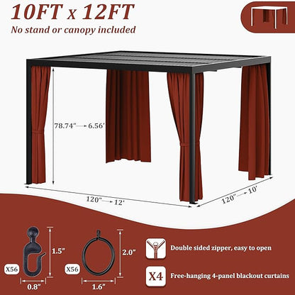 Gazebo Universal Replacement Privacy Curtain,10'×12' Gazebo Outdoor Waterproof Curtains, 4-Panels Sidewall Curtains with Double Zipper for Patio Canopy, Garden and Backyard (Curtain Only)