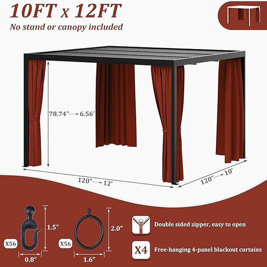 Gazebo Universal Replacement Privacy Curtain,10'×12' Gazebo Outdoor Waterproof Curtains, 4-Panels Sidewall Curtains with Double Zipper for Patio Canopy, Garden and Backyard (Curtain Only)