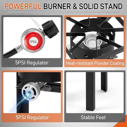 Outvita 30QT Turkey Fryer & 10QT Fish Fryer Kit w/ 55,000BTU Propane Stove, Aluminum Outdoor Deep Fryer & Seafood Boiler Steamer Gas Boiler, Gifts for Christmas Thanksgiving Day