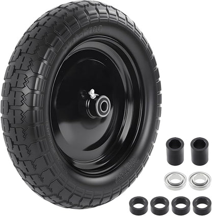 HQPASFY 14.5" Flat Free Tire 4.80/4.00-8 Wheelbarrow Tire and Wheel, 3" Centered Hub, 5/8" & 3/4" Bearings Replacement for Wheelbarrows, Garden Carts, Dump Carts, Lawn Equipment