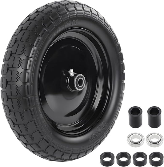 HQPASFY 14.5" Flat Free Tire 4.80/4.00-8 Wheelbarrow Tire and Wheel, 3" Centered Hub, 5/8" & 3/4" Bearings Replacement for Wheelbarrows, Garden Carts, Dump Carts, Lawn Equipment