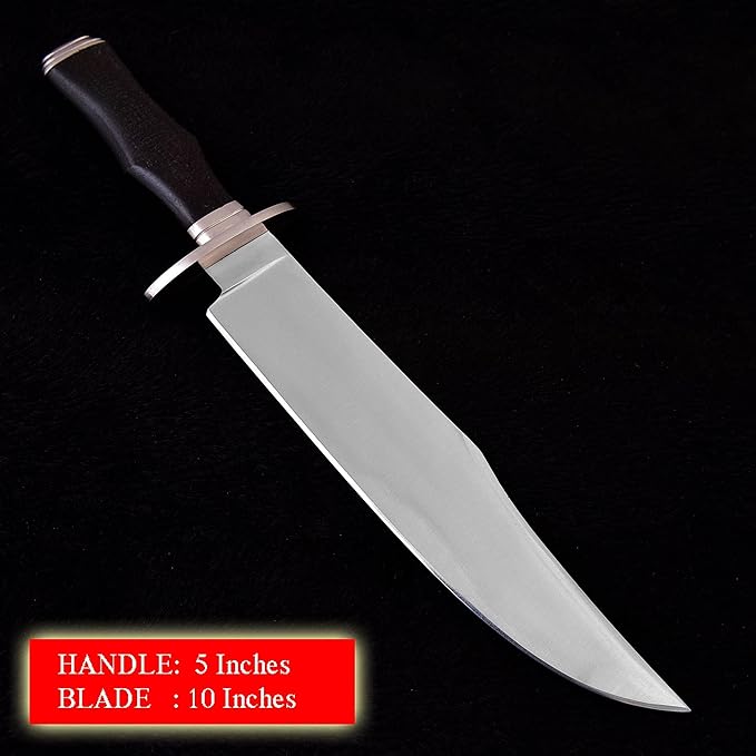 Survival Hunting Knife with Sheath, Handmade 15-inch Full Tang D2 Fixed Blade Tactical Bowie Knife for Camping, Outdoor, Bushcraft, Father's Day Gifts with Solid Engineered Wood Handle (Black)