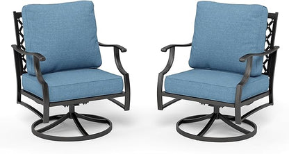 HERA'S HOUSE Outdoor Chairs Set of 2, 2 x Patio Chair with Navy Blue Cushions, All Weather Outdoor Furniture for Lawn Garden Backyard Deck(Swivel Chairs)