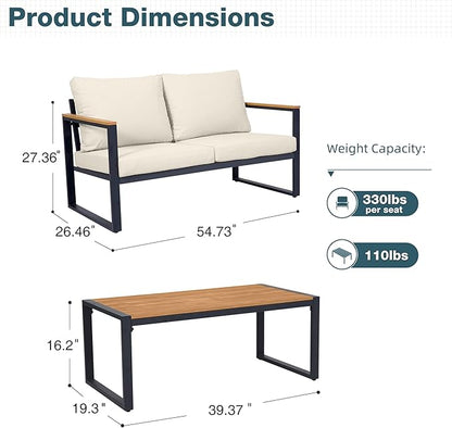 Outdoor Furniture Set, Patio Loveseat and Coffee Table, Outdoor Conversation Chair Sets for Balcony Backyard Park Garden, Beige
