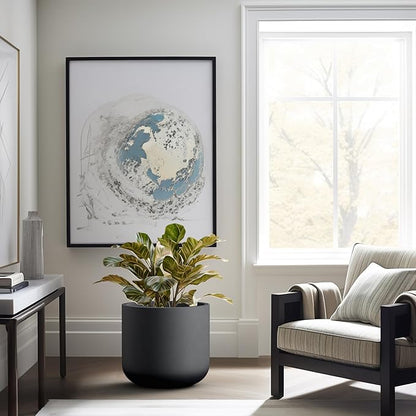 Kante 17.3-Inch Dia Round Concrete Planter, Indoor & Outdoor Garden Pot with Drainage Hole & Rubber Plug, Ideal for Flower and Tree, Black