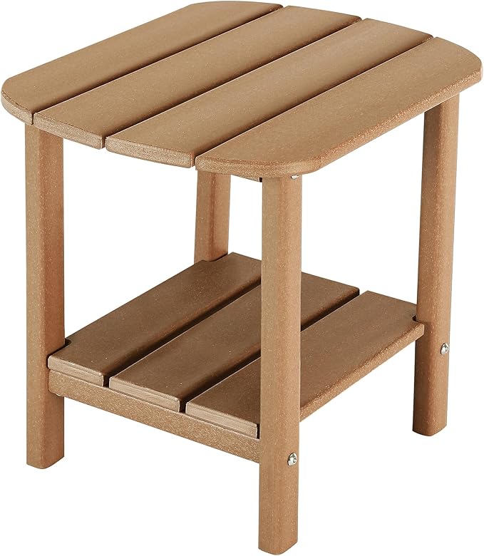 LZRS Double Adirondack Side Table, Outdoor Side Tables, End Tables for Patio, Backyard,Pool, Indoor Companion, Easy Maintenance & Weather Resistant(Teak)