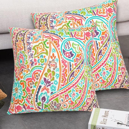 FUNHOME Outdoor Indoor Throw Pillows 18”x18”, Set of 2 Decorative Throw Pillows with Inserts, All Weather Water-Repellent Square Pillows for Bed, Couch, Sofa and Patio Furniture-Melora Paisley