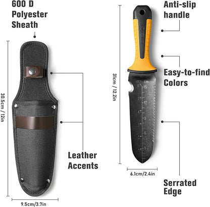 Garden Knife with Sheath, Gardening Tool, Stainless Steel Multi-Purpose Garden Supplies, Ergonomic Handle Hori Hori Knife for Digging, Weeding and Gardening, 7" Stainless Steel Blade, Father's Day Gift