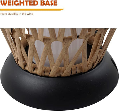 Solar Yard Outdoor Solar Lamp Woven Wicker Boho Lantern Floor Lamp, Decoration for Garden, Deck, Yard, Pathway, Oslo