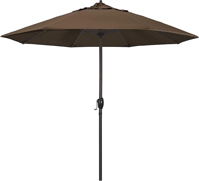 California Umbrella 9' Round Sunbrella Aluminum Outdoor Deck, Pool or Patio Umbrella, Crank Lift, Auto Tilt, Bronze Pole, Sunbrella Cocoa