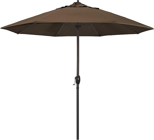 California Umbrella 9' Round Sunbrella Aluminum Outdoor Deck, Pool or Patio Umbrella, Crank Lift, Auto Tilt, Bronze Pole, Sunbrella Cocoa