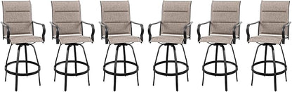 Vongrasig 6 Piece Outdoor Patio Swivel Bar Chairs, All Weather Padded Sling Textile High Top Bar Stools, Bistro Set for Backyard, Lawn Garden, Balcony, Gray