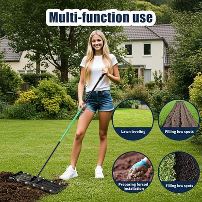 Three Oranges Lawn Leveling Rakes (30x10 inch), ,Spiral Patented Design, with a 72" Handle Rake, Suitable for Backyards, Gardens, Golf Courses, Farms, Pastures
