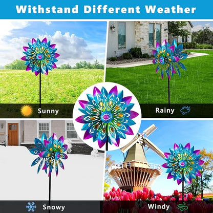 Metal Wind Spinner,13” Wind Spinners Outdoor,Peacock Windmill with Stake,Kinetic Wind Spinners for Yard and Garden,Multi-Color Pinwheels Yard Wind Sculptures,Waterproof Spinner for Patio Lawn