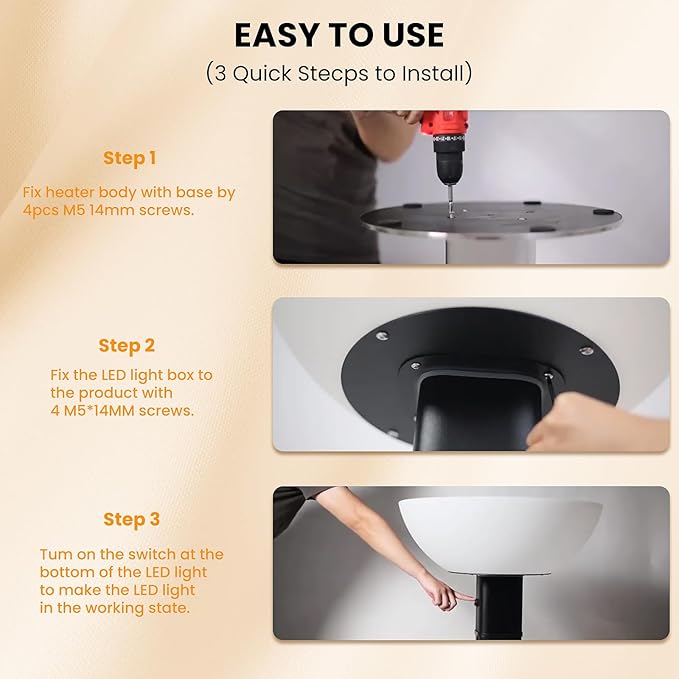 R.W.FLAME 1500W Outdoor Patio Heater, Electric Infrared Heater, Rapid Heating in 5s with LED Lights and Remote Control, IP55 Waterproof and Overheat Protection for Patio, Backyard Indoor and Outdoor