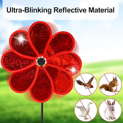 4PCS Flower Wind Spinner Sparkly Lawn Pinwheel 11.8 inch Red Garden Windmill for Garden, Party, Christmas Outdoor, Yard Decor
