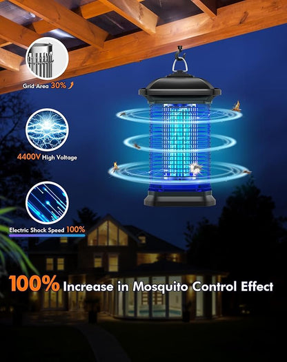 Bug Zapper for Outdoor & Indoor, 1/2 Acre Coverage Mosquito Lamp with 18W Bulb & 4400V High-Voltage, 100% Improvement in Mosquito Control Effect, Electric Fly Trap for Patio, Backyard, Home