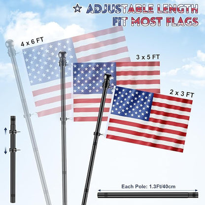 REERON House Flag Pole, 5 FT Metal Spinning Flag Poles Kit, 1" Tangle Free Stainless Steel Flagpole with 360° Flag Rings & 2-Position Holder Bracket for Outside House Porch Wall Mount for 3x5 Flag