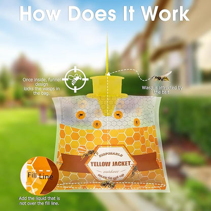 6 Pack Disposable Wasp Traps Outdoor Hanging, Carpenter Bee Traps for Outside, Yellow Jacket Trap Hornet Trap, Carpenter Bee Killer Bug Outdoor Farm Garden