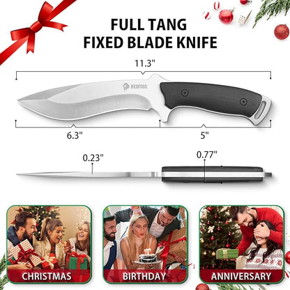 NedFoss Kukri Knife, Full Tang Hunting Knife with Sheath, 6" AUS-8 Steel Fixed Blade, 0.23" Thickness, G10 Handle, Heavy Duty Survival Knife Camping Gifts for Men Women