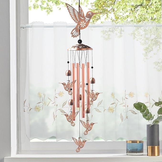 Brass Hummingbird Wind Chimes, Copper Wind-Chimes, Garden Decor, Gifts for Women, Gifts for Mom, Windchimes Outdoor, Memorial WindChimes, Wind Bell