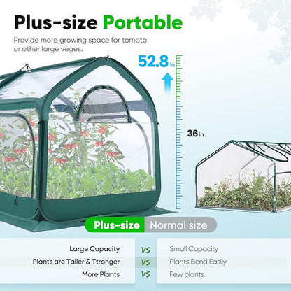 Quictent Premium Greenhouse with Screen Window, Portable Fast-up Plant Greenhouses for Outdoors with Heavy Duty Pop-up Fiberglass Frame Durable Waterproof Cover, 98.4x49.2x52.8 Inch, Green