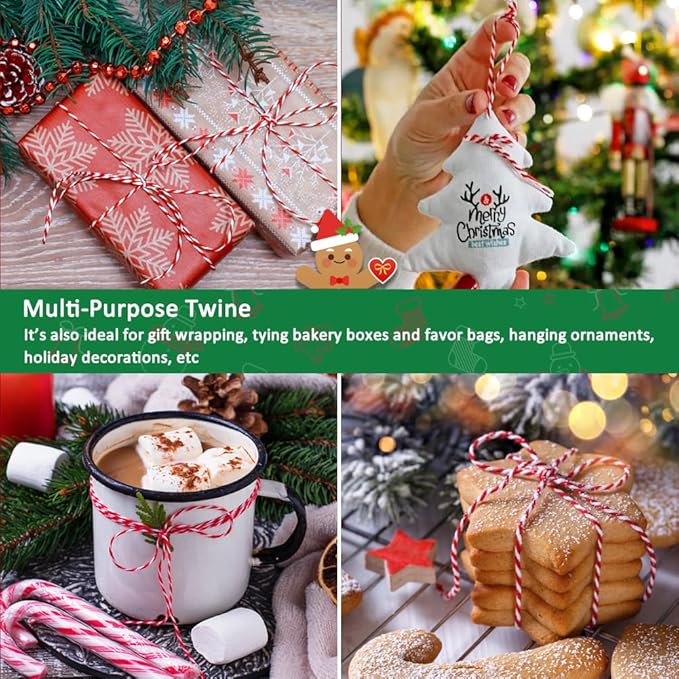 Tenn Well Butchers Twine, 328 Feet 2mm Food Safe Cooking Twine, Red and White Kitchen String for Roasting, Baking, Trussing Turkey, Tying Meat and More