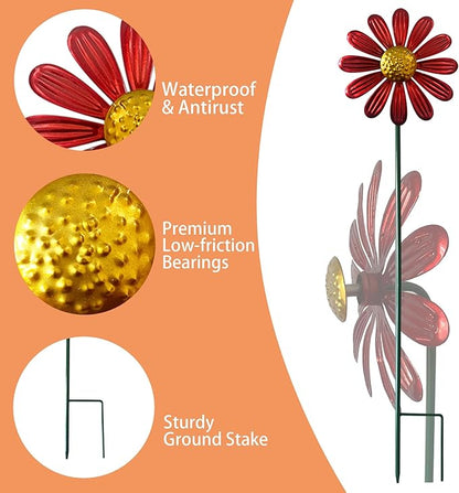 5pcs Wind Spinners Metal Colorful Flowers Garden Stake, Small Daisy Pinwheels, 27" Windmill for Yard Decor, Lawn Ornaments Outdoor Garden Décor, Metal Yard Art, Christmas Decoration Gift