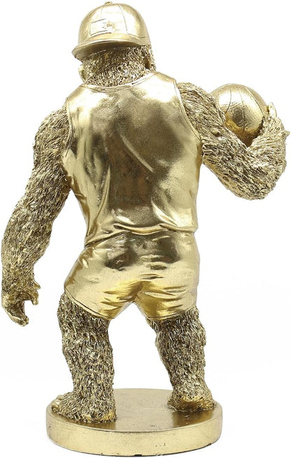 Lukitas Gorilla Playing Basketball Figurine Decor, Kingkong Statue and Sculpture Decor, Creative Decoration for Living Room Office, Golden, Resin 13.5''