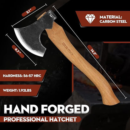 Dream Reach Hatchet Axe with Sheath Wood Hatchet Carbon Steel Heat Treated Bushcraft Hatchet - 14" Hand Forged Camping Axe for Chopping Wood, Garden