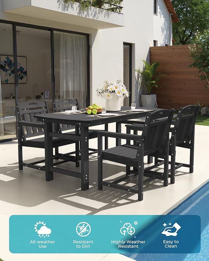 Ciokea Outdoor Patio Dining Chair Set of 2, HDPE Porch Chairs for Dining Table, All-Weather Durable Outdoor Furniture for Backyard, Garden, Lawn & Poolside, Black