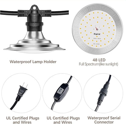 Espird Outdoor LED Grow Lights for Greenhouse 12-Light Waterproof String Grow Light, Full Spectrum LED Plant Grow Light Lamp, Waterproof Greenhouse Grow Lights for Seedling, Veg, Flower
