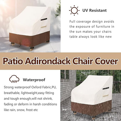 Adirondack Chair Cover 2 Pack,Waterproof Heavy Duty Patio Furniture Covers,Patio Adirondack Chair Covers for Outdoor Chairs(30 W x 34 D x 36 H inches) Beige & Brown