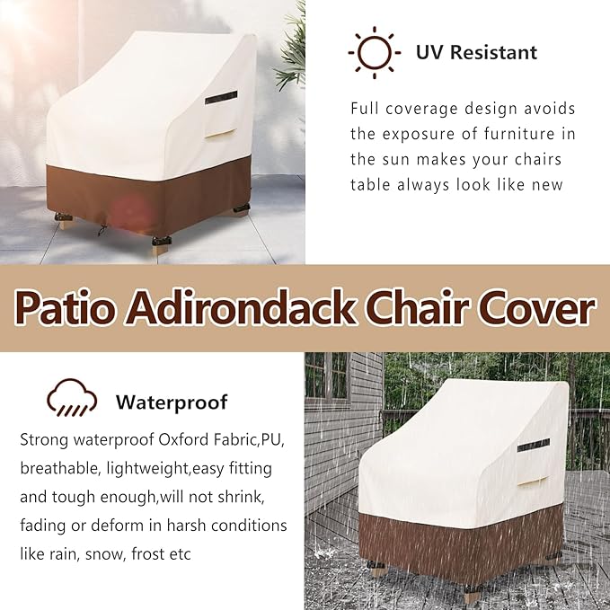 Patio Chair Covers 2 Pack - Waterproof Heavy Duty Patio Furniture Covers for Outdoor Lounge Deep Seat Chair(28 W x 30 D x 32 H inches) Beige & Brown