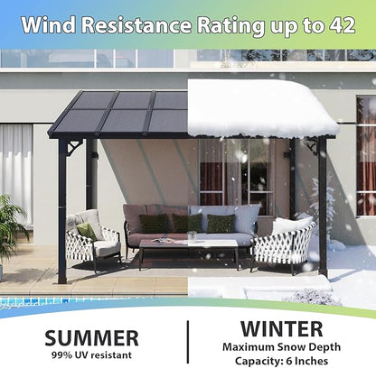 Aoxun 10’x 12’ Premium Gazebo with Aluminum Top Frame & Polycarbonate Panel, Wall Mounted Gazebos Pergola, Outdoor Patio Lean to Gazebo, Awnings with Sloped Roof, for Backyard, Porch, Deck