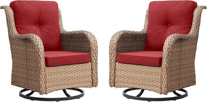 Outdoor Patio Swivel Rocker Chairs - Wicker Rattan Patio Swivel Rocking Chairs Set of 2 with High Back,Deep Seating and Comfort Cushions for Deck Porch Garden,Yellow/Red