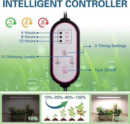 60W LED Grow Lights for Seed Starting, 2ft Hanging Full Spectrum Seedling Lights Grow Lights for Indoor Plants, 4/8/12H Timer and 10 Dimming Levels, Height Adjustable and Energy Efficient