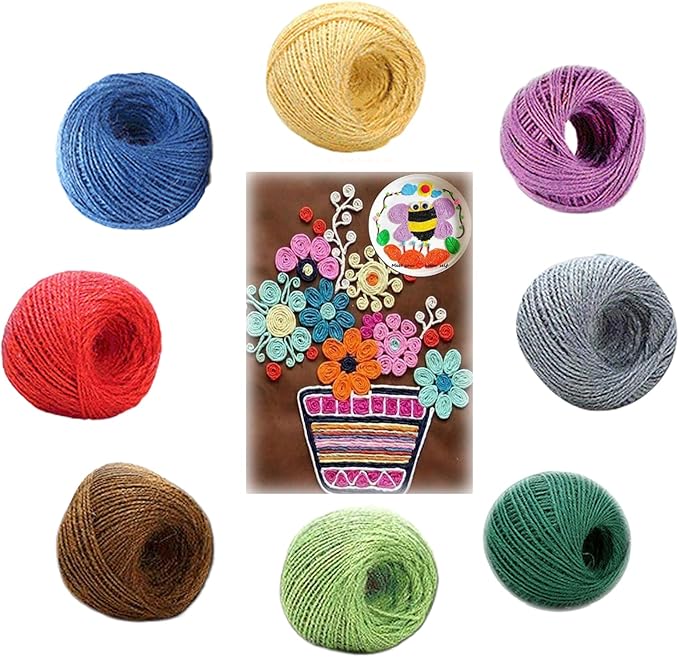 8 Color Jute Twine Natural Jute String 2mm 3 Ply Twine String, for DIY Artworks and Embellishments Crafts, Gift Wrapping, Picture Display and Gardening (Coloured-2)