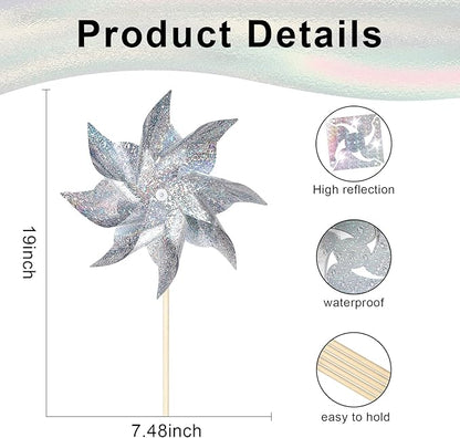 HOOSUN 10 Pack Reflective Pinwheels for Yard and Garden,Wind Spinners Outdoor Bird Scare Devices,Sparkly Windmills for Garden Decor Scare Birds Away Wind Spinners for Outside Patio Yard Lawn