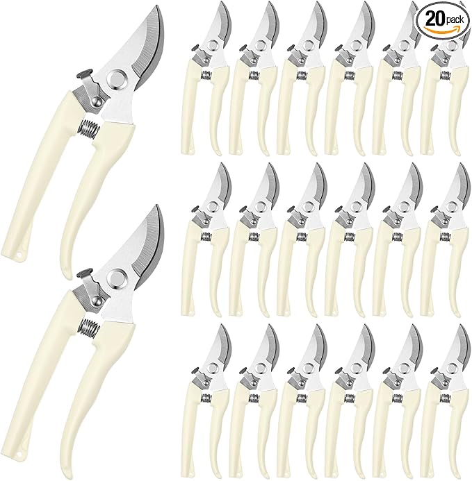 20 Garden Flower Shears Pruning Scissors Heavy Duty Plant Scissors Trimming Garden Clippers Hand Tree Pruner for Yard Gardening Plants Hedge Flower Tree Cutting Secateurs (Beige)