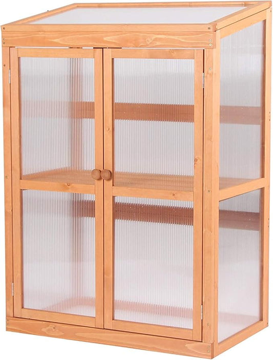 MCombo Wooden Cold Frame Greenhouse, Raised Flower Planter Shelf Protection for Outdoor Indoor Use, 0760 (Orange)