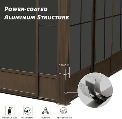 10'x12' Sunroom Wall Mounted, All Season Lean to Solarium with Metal Roof (Galvanized Steel), Aluminum Frame Outdoor Enclosed Gazebo with 2 Sliding Doors and PVC Windows for Patio, Deck, Garden