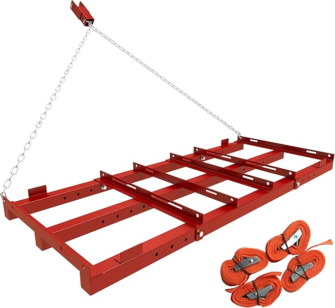 4ft Heavy Duty Drag Harrow for ATV, UTV, Tractor - Adjustable Tow Behind Leveling Rake with Weight Tray for Driveway Grader, Lawn, Field, Pasture, Food Plot Maintenance, Red(48 inch)