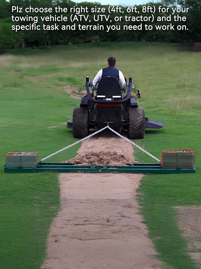 4ft Heavy Duty Drag Harrow for ATV, UTV, Tractor - Adjustable Tow Behind Leveling Rake with Weight Tray for Driveway Grader, Lawn, Field, Pasture, Food Plot Maintenance, Green(48 inch)