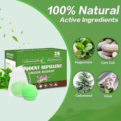 Mouse Rodent Repellent Balls -28 Pack Natural Peppermint Oil for Mice, Rats, Squirels & Spiders - Safe for Pets & Family -Indoor/Outdoor Pest Control for Home, Kitchen, Garage